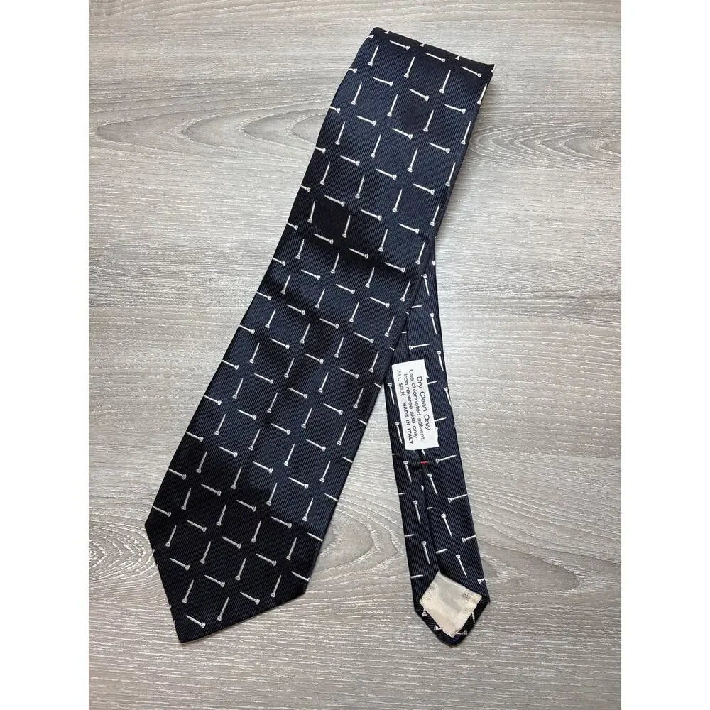 Vintage Neiman Marcus 100% Silk Tie- Black White Repeating Tee Design Tie- Italy
